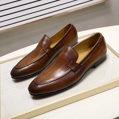 Designer Fashion Mens Loafers Leather Handmade Black Brown Casual Business Dress Shoes Party Wedding Men's Footwear