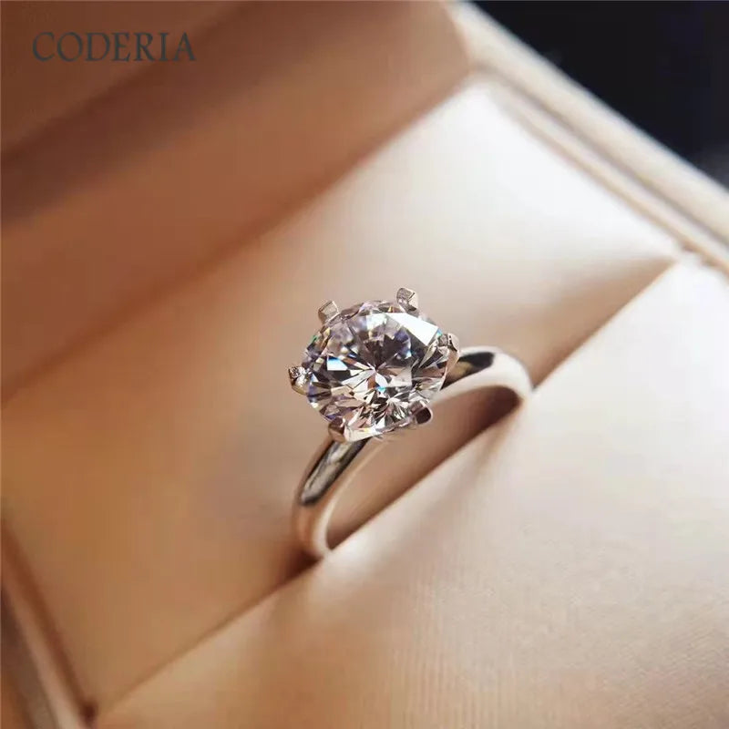 Classic 6 Prongs 5 Carat Round Moissanite Ring Sterling Silver Plated 14K Gold High Clarity D Color Diamond Rings Woman Jewelry