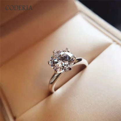 Classic 6 Prongs 5 Carat Round Moissanite Ring Sterling Silver Plated 14K Gold High Clarity D Color Diamond Rings Woman Jewelry