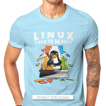 Linux Operating System Tux Penguin Man TShirt Window Crash Root Illustration Fashion T Shirt Graphic Sweatshirts New Trend Tees