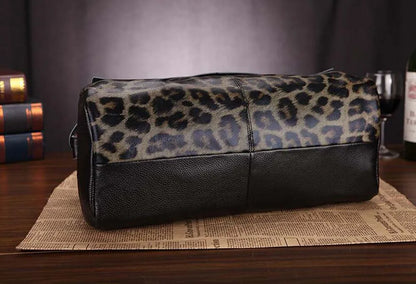 Genuine Leather Tote Handbags for Women, Leopard Shaped Cow Skin Office Bag with Long Strap, Luxury Crossbody Shoulder Bags