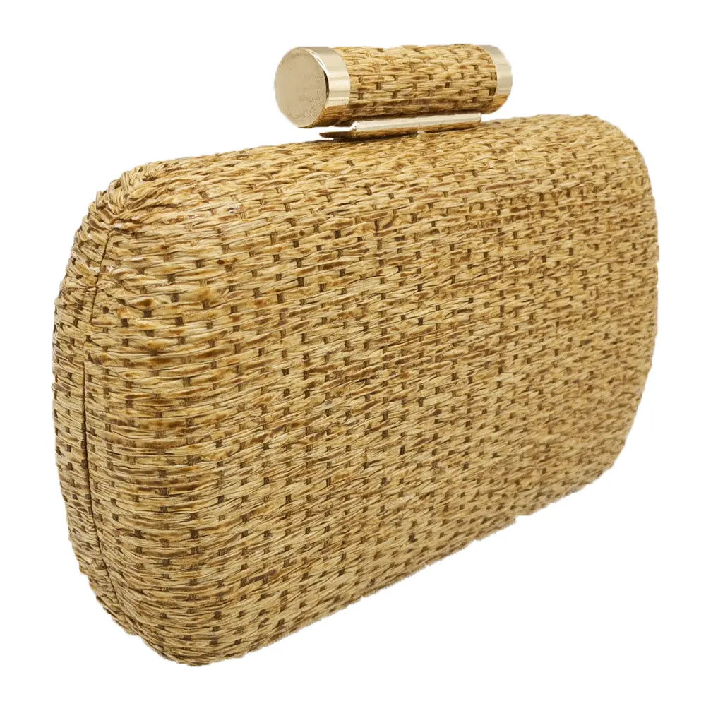 Straw Women Metal Clutches Chain Shoulder and Crossbody Bags Ladies Party Cockatail Evening Beach Clutch Purse