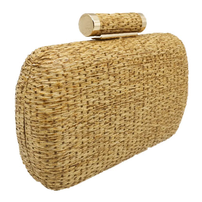 Straw Women Metal Clutches Chain Shoulder and Crossbody Bags Ladies Party Cockatail Evening Beach Clutch Purse