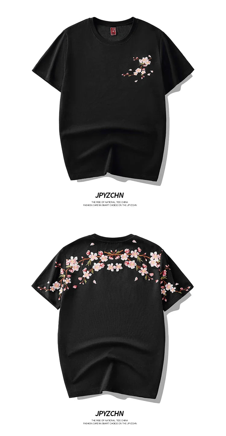 Embroidery T Shirt Men Women Flower Loose Casual T Shirt Summer Cotton Hip Hop Tee Tops Short Sleeve Male Harajuku Streetwear