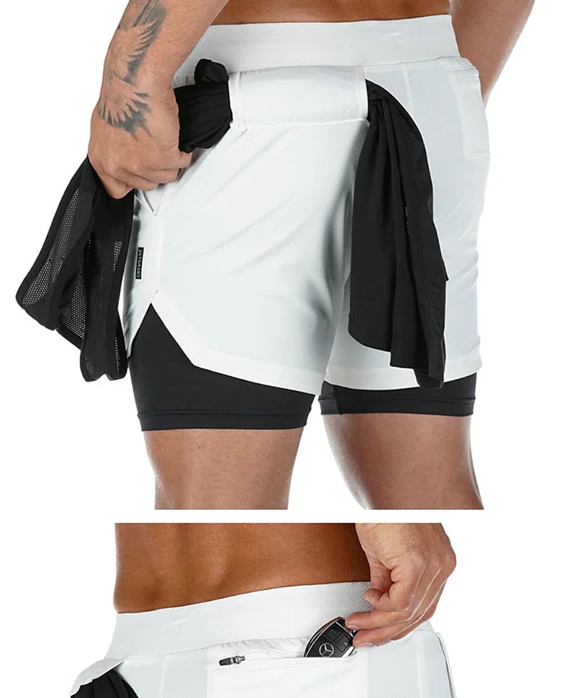 Men's Summer Quick Dry Running 2 in 1 Shorts Sports Jogger Short Pants Male Gym Fitness Training Sweatpants Plus Size M-5XL