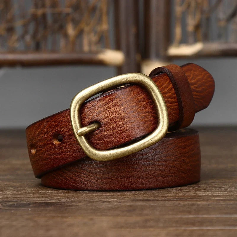 2.8cm Retro Female Real Thick Genuine Leather Belt Copper Pin Buckle Women Cowskin Jeans Belt Girl Simple Ladies Waist Strap