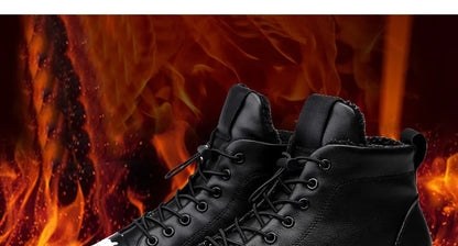 Winter Genuine Leather Boots Men Ankle Casual High Top Skateboarding Shoes Cow Leather Big Size 47 48