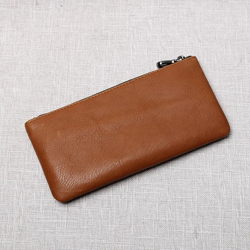 Men's Genuine Leather Long Zipper Wallet First Layer Cowhide Youth Ultra-Thin Handbag Wallet Trendy Brand Simple Wallet