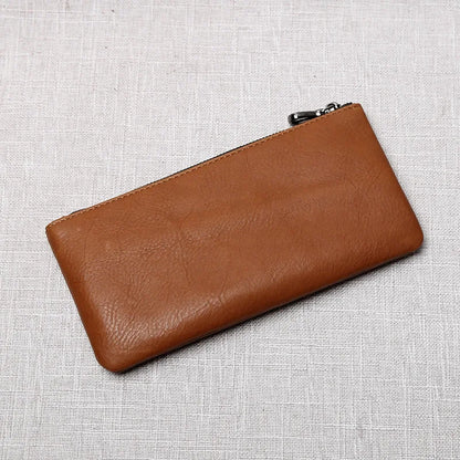 Men's Genuine Leather Long Zipper Wallet First Layer Cowhide Youth Ultra-Thin Handbag Wallet Trendy Brand Simple Wallet