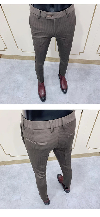 Fashion Striped Suit Pant 2022 Men Elegant Slim Fit Tight-ankle Trousers Pants Men Office Party Business Slim Fit Dress Trousers