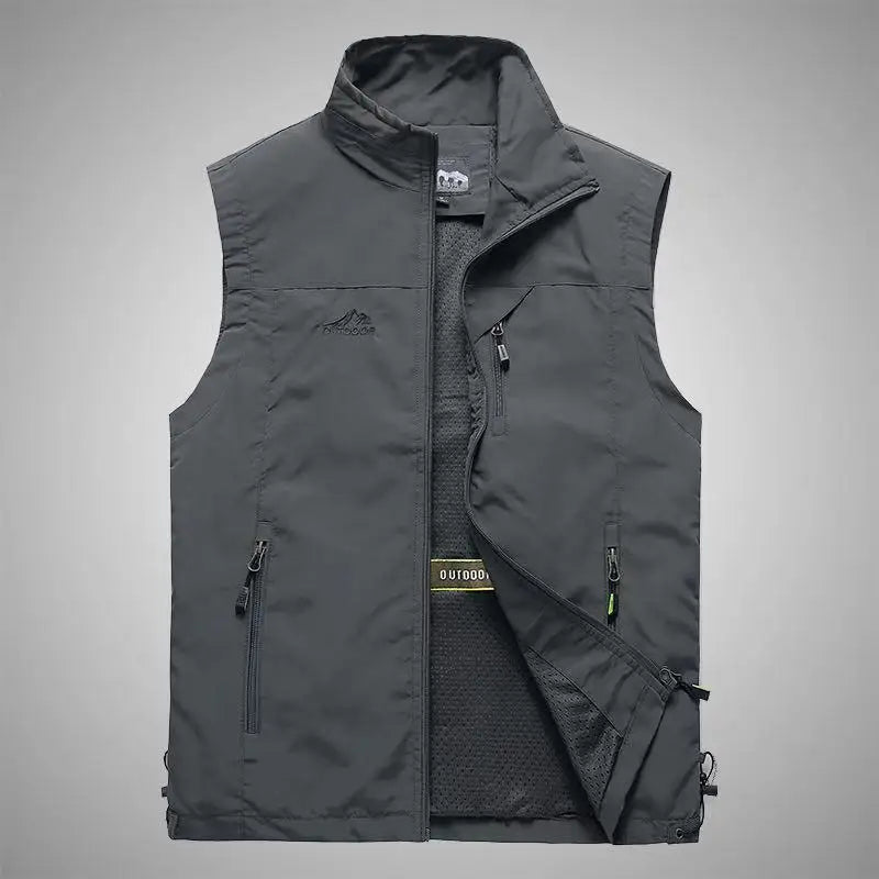 Spring New Men Waistcoat Outdoor Leisure Solid Color Vest Young Middle-aged Photography Fishing Casual Vest Jacket Male