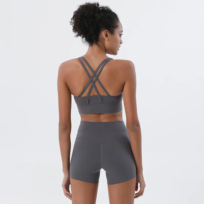 SOISOU Gym Womens Clothing Shorts Sets Yoga Women's Tracksuit Sexy Bra High Waist Short Sportwear Elastic Set Woman 2 Pieces