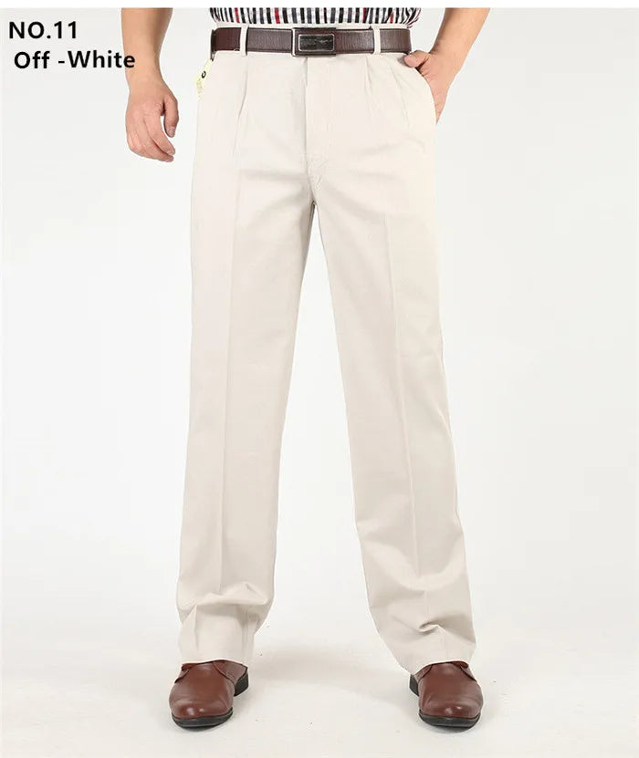 Men Pants Thin Summer Cotton Straight Trousers Plus Size 40 42 44 46 Business Hombre Beige Grey Dark Blue Office Formal Pantolon