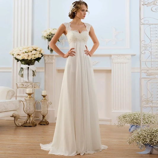 Cheap Beach Wedding Dresses Plus Size Cap Sleeve Applique Chiffon Boho Bridal  Gown Vestido De Novia