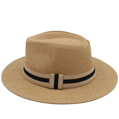 Men Women Straw Panama Hats Summer Wide Brim Bowtie Band Fedora Sunhats Trilby Caps Outdoor Beach Travel Size US 7 1/4 UK L
