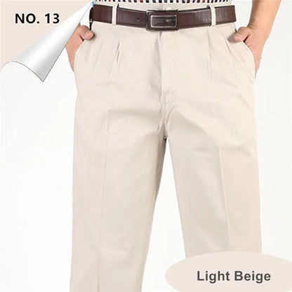 Men Pants Thin Summer Cotton Straight Trousers Plus Size 40 42 44 46 Business Hombre Beige Grey Dark Blue Office Formal Pantolon