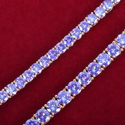 Purple Tennis Chain Necklace Hip Hop Rock Street Jewelry AAAAA Cubic Zirconia 24K Real Gold Color Plated