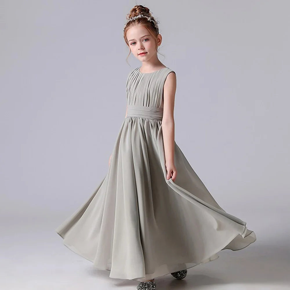 Customized Chiffon Pleated Flower Girl Dresses Sashe Kid Wedding Birthday Party Pageant Gowns Junior Bridesmaid Dress