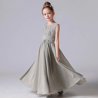 Customized Chiffon Pleated Flower Girl Dresses Sashe Kid Wedding Birthday Party Pageant Gowns Junior Bridesmaid Dress