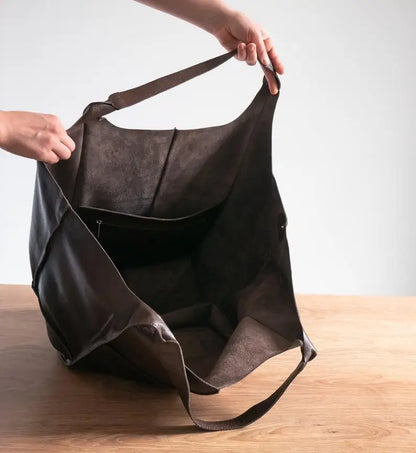 Casual Soft Large Capacity Tote Women Handbags Designer Aged Metal Look Luxury Pu Leather Shoulder Bag Retro Big Shopper Purses