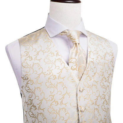 Luxury Silk Mens Vests Rose Gold Pink Striped Waistcoat Necktie Bowtie Hanky Cufflinks Set Waist Jacket For Men Wedding