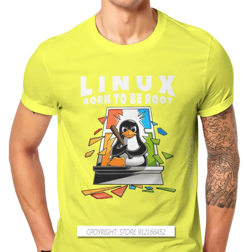 Linux Operating System Tux Penguin Man TShirt Window Crash Root Illustration Fashion T Shirt Graphic Sweatshirts New Trend Tees