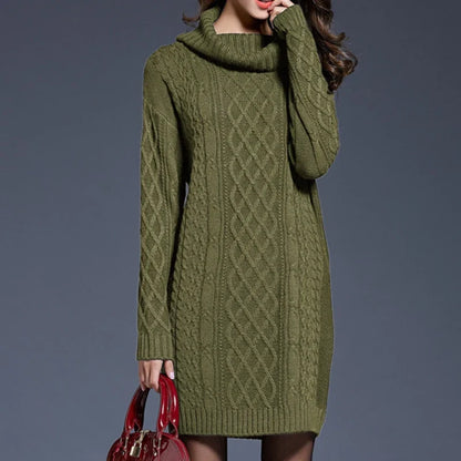 Plus Size Women Casual Knitted Long Sleeve Winter Dresses Sweater Solid Knee Length Loose Fat Female Over Size Dresses 4XL