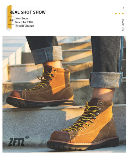 ZFTL Men's Boots Man Ankle Boots Casual Lace up Boots Male Handmade Sewing tooling boots Cow Leather Desert boots Men's 2025