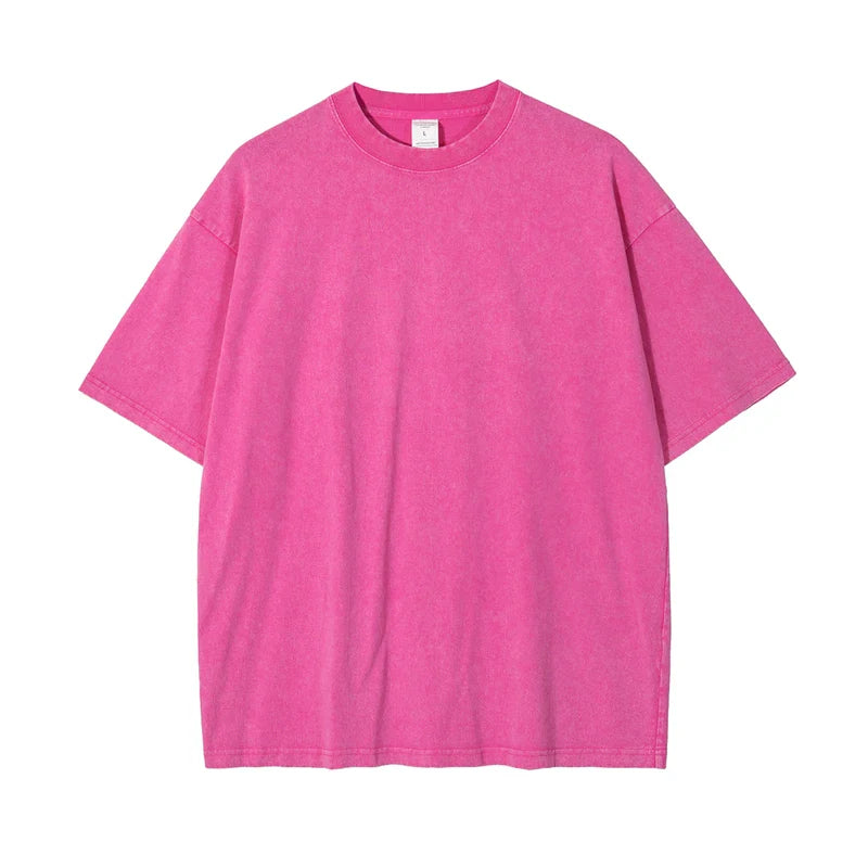 2025 High Street Summer Washed Cotton T-Shirt Tees For Men Unisex Loose Retro Solid T Shirts Brand Tops HY0113