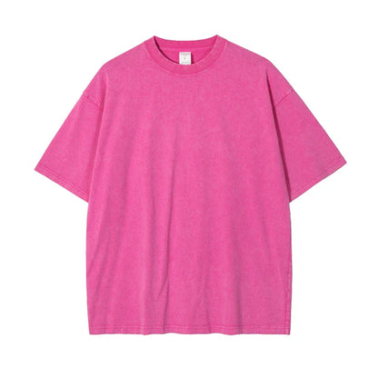 2025 High Street Summer Washed Cotton T-Shirt Tees For Men Unisex Loose Retro Solid T Shirts Brand Tops HY0113