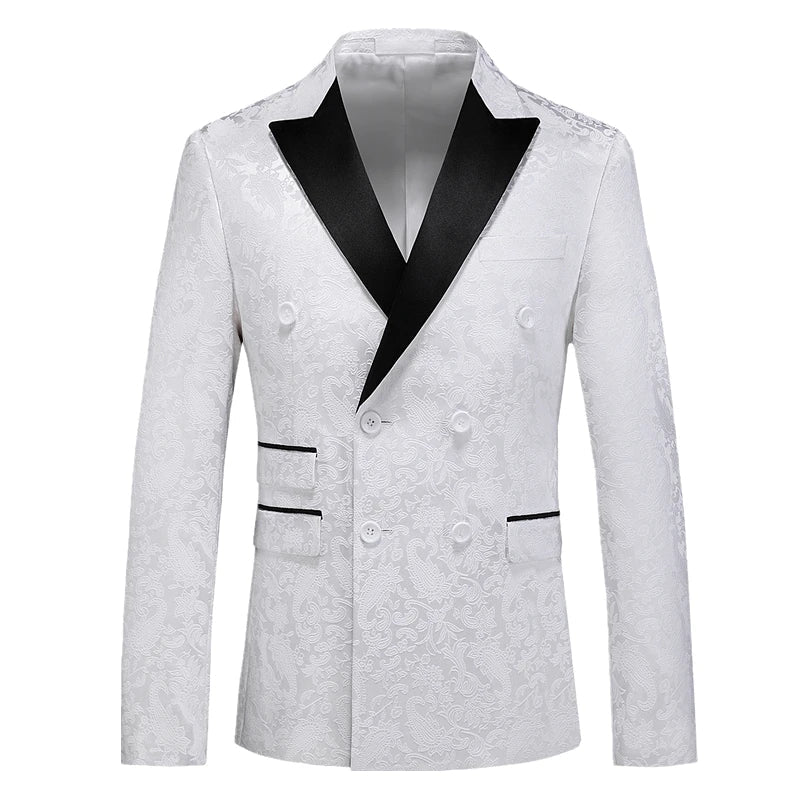 2026 New Men's White Rose Pattern Suit Jacket, Wedding Party Dress Coat, High Quality Men Slim Blazers Masculino Big Size M-6XL