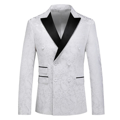2026 New Men's White Rose Pattern Suit Jacket, Wedding Party Dress Coat, High Quality Men Slim Blazers Masculino Big Size M-6XL