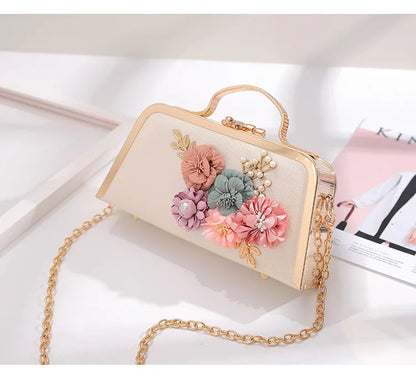 Evening Bags Women Clutch Bag High-end Leather Evening Wedding Bridal Handbag Pearl Flower Fashion Chain Party Packs