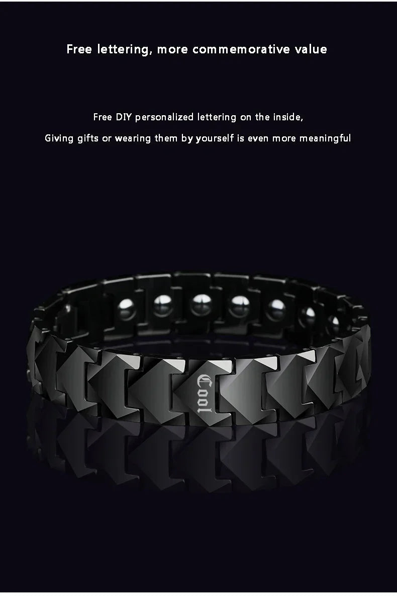 Tungsten Links Bracelets for Men Women Couples High Polished Inlay Health Magnetic Stones Three Color, Customized