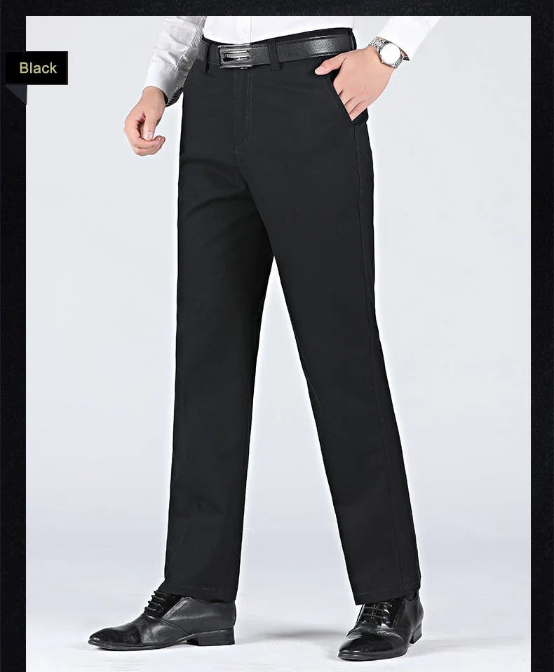 New Arrival 100% Cotton Summer Autumn Men's Casual Pants Fashion Solid Black Beige Gentle Thicken Trousers Brand Smart Suit Pant