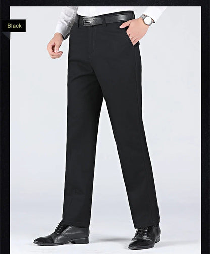 New Arrival 100% Cotton Summer Autumn Men's Casual Pants Fashion Solid Black Beige Gentle Thicken Trousers Brand Smart Suit Pant