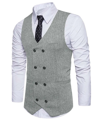 2022 New Men's Royal Blue Double-breasted Vest Suit Vest Casual Top Quality Herringbone Pattern Waistcoat For Wedding