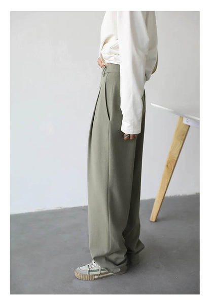 Simple Casual Women Twill Suit Pants Wide Leg Pants Straight Floor Pants Office Ladies Female Trousers