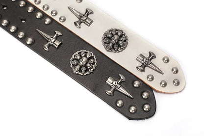 3.8CM Real Genuine Leather Vintage Metal Skull Punk Men Jeans Belt Stud Cowboy Strap Cinturon Ceinture Homme Riem Belts