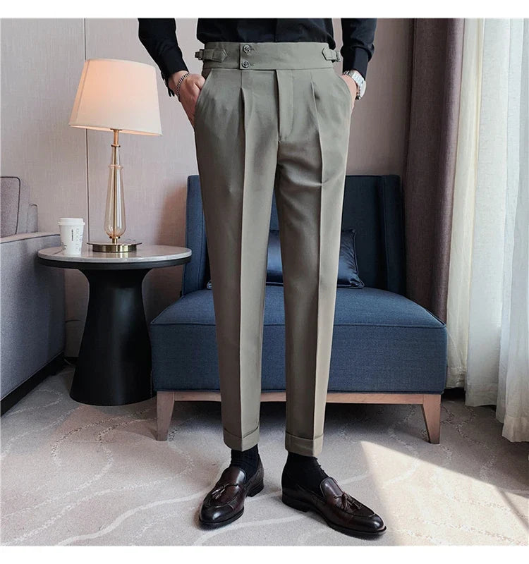 2024 High Quality Business Casual Draped High-waist Trousers Men Solid Color Formal Pants Male Formal Office Social Suit Pants