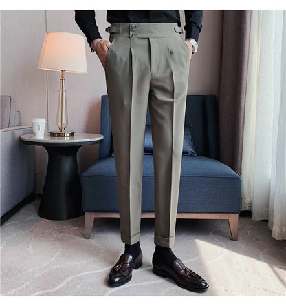 2024 High Quality Business Casual Draped High-waist Trousers Men Solid Color Formal Pants Male Formal Office Social Suit Pants