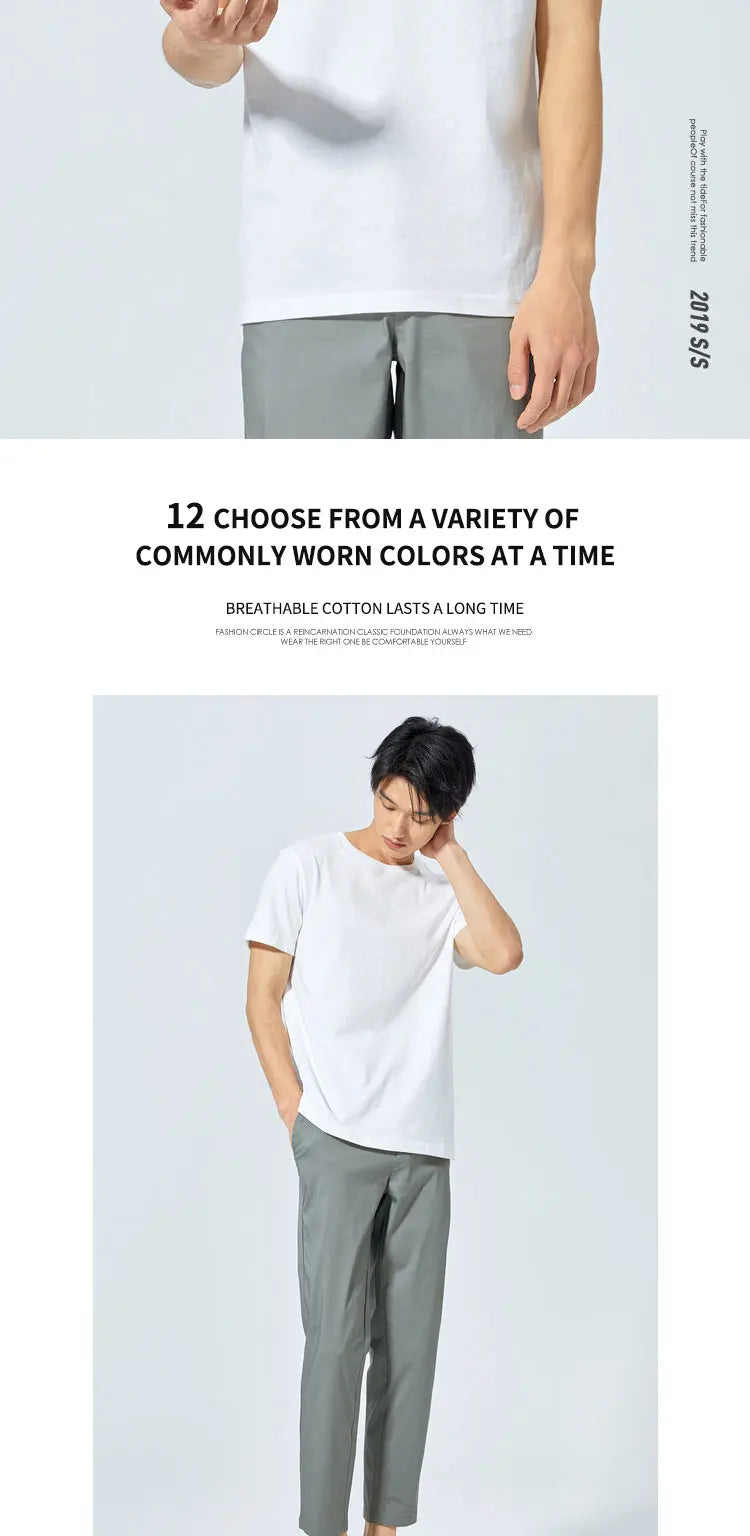 Summer Cotton T Shirts Men 2025 Simple O Neck Stretch Solid New Tops Clothing Casual Tshirt Man Streetwear Cool Tee Shirts