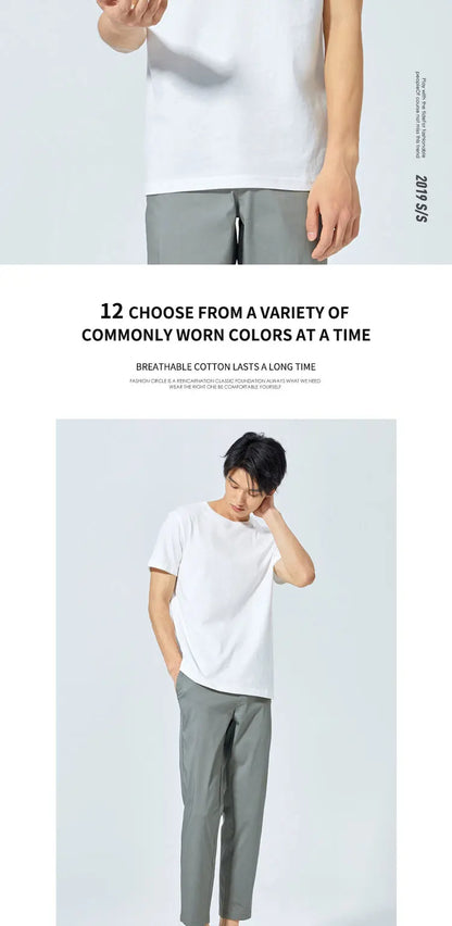 Summer Cotton T Shirts Men 2025 Simple O Neck Stretch Solid New Tops Clothing Casual Tshirt Man Streetwear Cool Tee Shirts