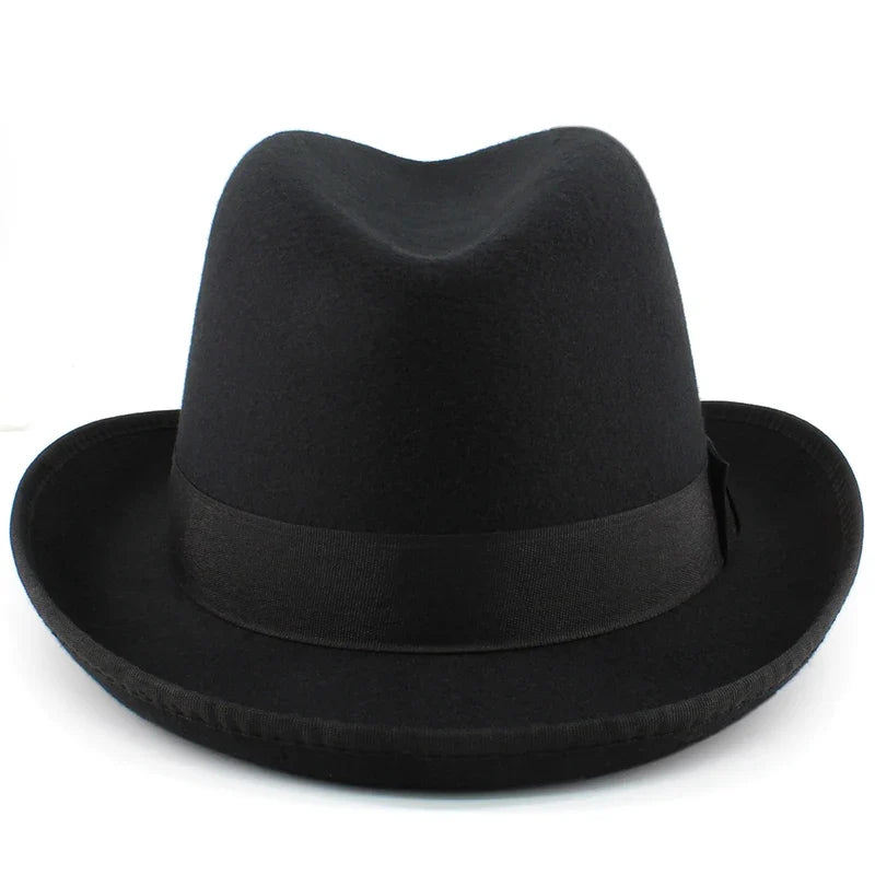 Men Women Wool Classical Homburg Hats Bowtie Band Fedora Caps Trilby Sunhat Jazz Winter Warm Adjustable Size M-L 7 1/8-7 3/8