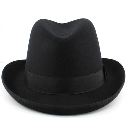 Men Women Wool Classical Homburg Hats Bowtie Band Fedora Caps Trilby Sunhat Jazz Winter Warm Adjustable Size M-L 7 1/8-7 3/8