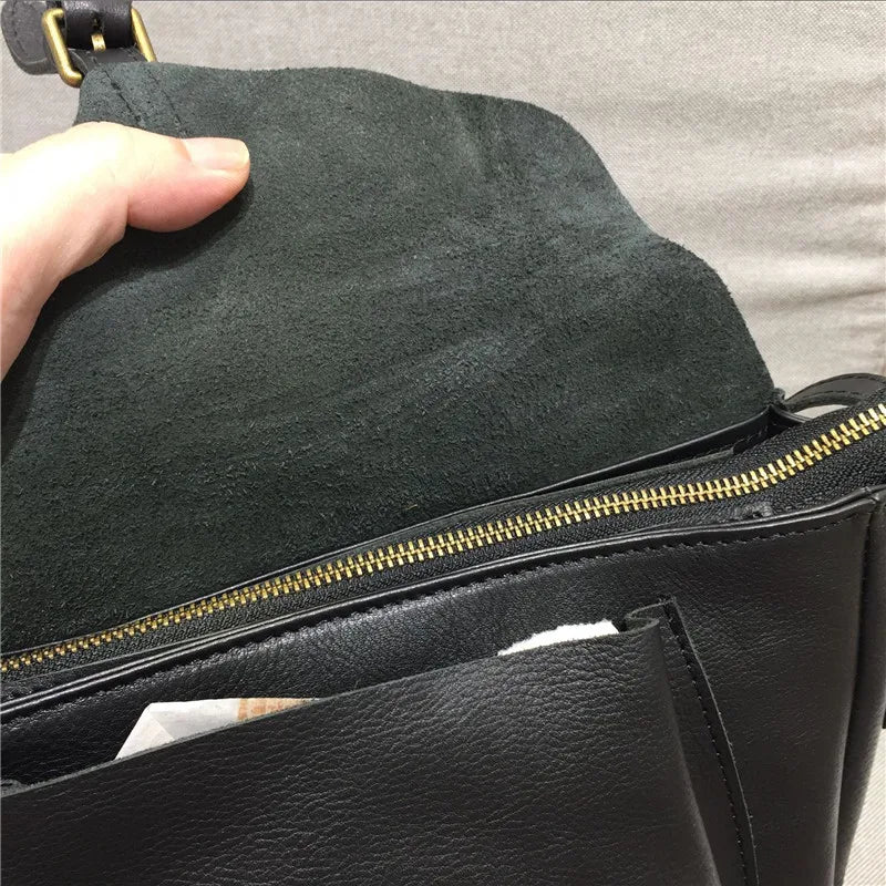 Retro Women Crossbody Bags Natural Real Leather Shoulder Bag Female Solid Casual Daily Messenger Bags Satchel Designer Handbags