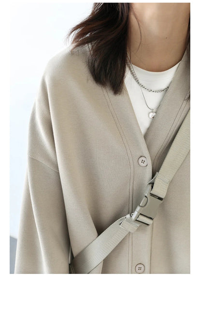 Korean Autumn Winter Women's Sports Coat Casual Loose V-neck Sweatshirt for Women Thick Warm Tops Office Lady Female