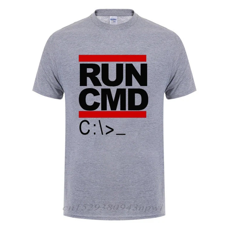 Run Cmd Computer Programmer Tshirts Funny Birthday Gift For Man Boyfriend Husband Summer 2023 Short Sleeve Cotton T-Shirt