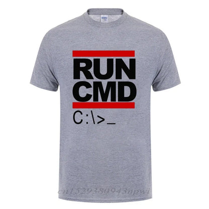 Run Cmd Computer Programmer Tshirts Funny Birthday Gift For Man Boyfriend Husband Summer 2023 Short Sleeve Cotton T-Shirt