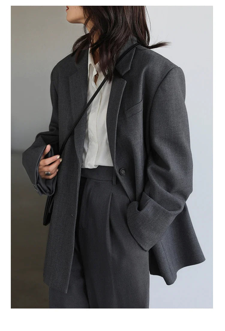 Simple Casual Women Twill Suit Pants Wide Leg Pants Straight Floor Pants Office Ladies Female Trousers